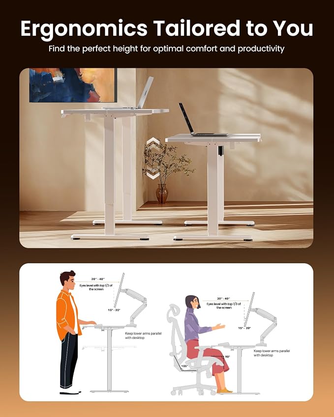 ErGear Height Adjustable Electric Standing Desk, 55 x 28 Inches Sit Stand up Desk, Memory Computer Home Office Desk, White - Image 7