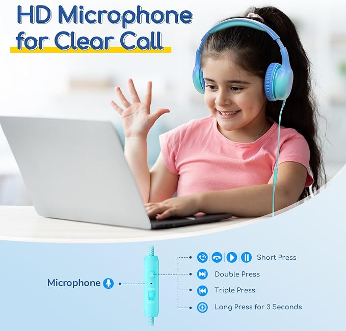 EarFun K1 Kids Headphones Wired with Mic, USB Type C Headphones for Kids | 85/94dB Volume Limit, Portable Wired Headphone with Shareport, Stereo Sound Foldable Headset for School/Toddler/Tablet, Cyan - Image 7