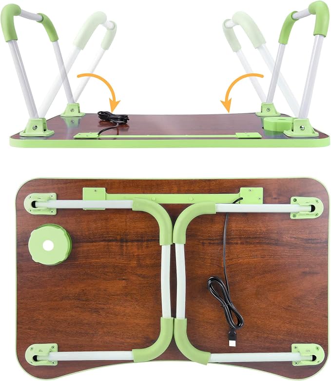 Slendor Foldable Lap Desk with Cup Holder for Bed, Couch, Floor | Portable,with USB Light, Fan, Pen Holder,Tablet Holder,for Laptop,Writing,Eating, Green - Image 8