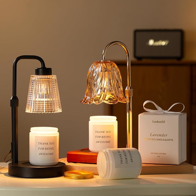 Modern Candle Warmer Lamp with 24h Cycle Timer, Dimmable Wax Melt Warmer | 24h Cycle Timer Dimmable Wax Melt Warmer with 2 Bulbs, Fall Decor for Home Living Room Halloween Decorations Gifts for Mom - Image 8