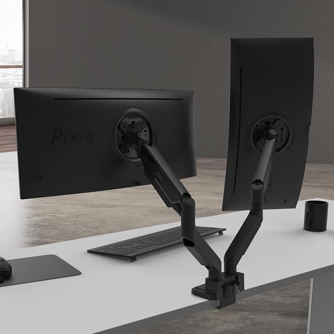 Pixio PS2D Ultrawide Heavy-Duty Premium Dual Monitor Arm Stand Desk Mount - Fits up to 35 inches Two Monitors, Weights up to 33 lbs Each, Height Adjustable, Compatible with VESA 75x75mm 100x100mm - Image 9