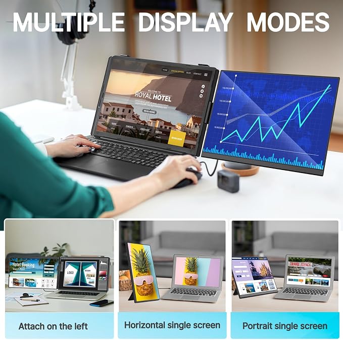 Laptop Screen Extender 15.6", Detachable 1080P FHD Portable Monitor for Laptop , Travel Dual Monitor with 360° Rotating Stand for 13-17" Laptop, Plug & Play Compatible with Mac/Windows/Android/Chrome - Image 3