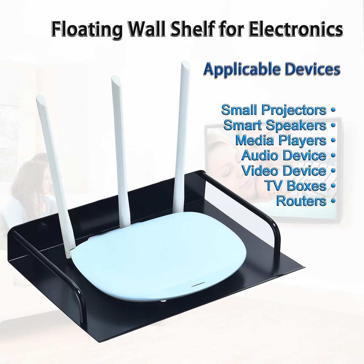 Metal Floating Wall Shelf for Router & Cable Box, 10.3x8 Inch - Image 3