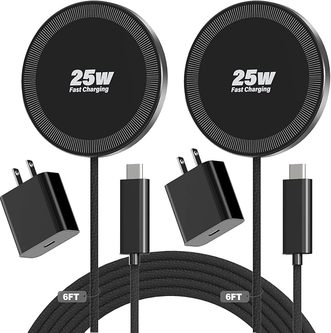 25W Magnetic Wireless Charger, 6FT Fast Charging Pad Wireless Charge for iPhone 17 16 /AirPods3/2/Pro/for Galaxy S26 Ultra/Pixel 10 Series, Portable Charger for Desk& Travel(2Pack,Black) by WAYLITEWirelessCharger