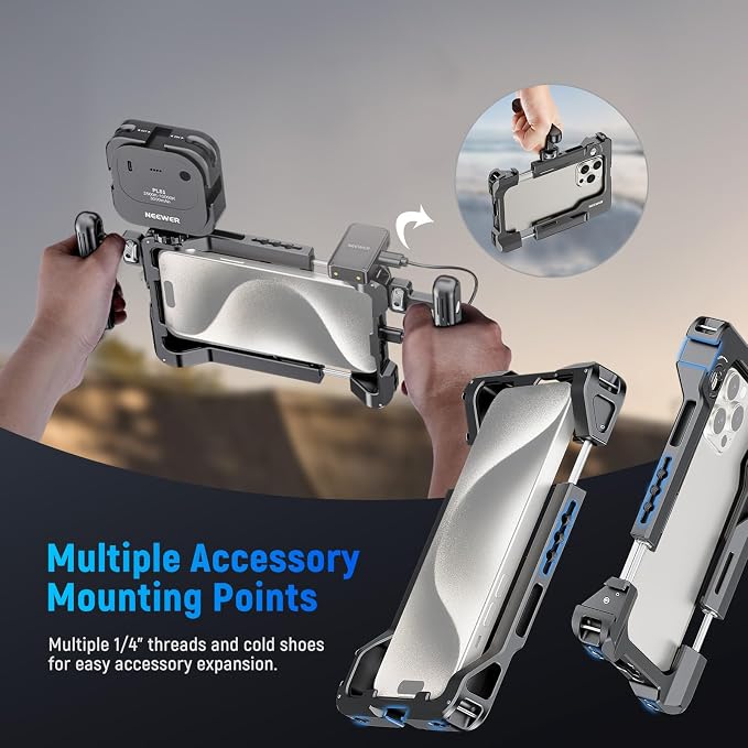 NEEWER Universal Smartphone Video Rig with Handles 67mm Filter Adapter Anti Drop Cold Shoe Compatible with DJI Mic iPhone Samsung Galaxy Android, Phone Cage Stabilizer for Video Recording, PA017 | Anti Drop Cold Shoe Compatible with DJI Mic iPhone Sams... - Image 6