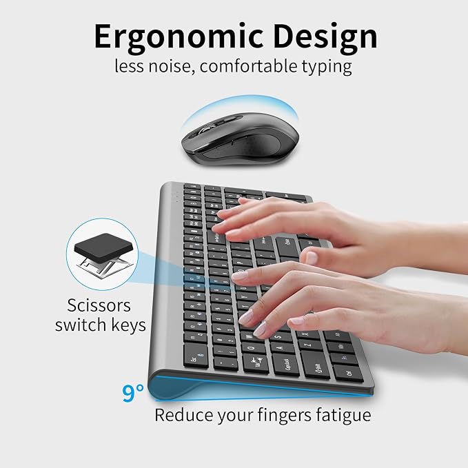 Wireless Keyboard and Mouse Combo, Slim Silent Full Size Computer Keyboard | with Calculator Button, Sleek Design, Long Battery Life, USB Receiver, Quiet Optical Mouse 6 Buttons, for Laptop PC - Gray - Image 3