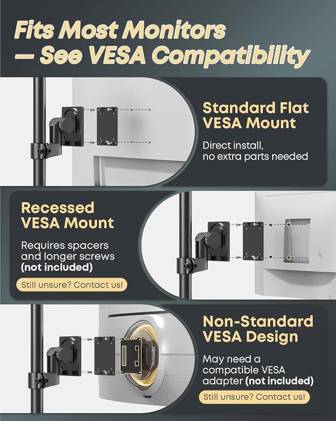 Dual Ultrawide Monitor Mount for 24-57'' Screens, Max Load 59.4 lbs per Arm | Vertically Stacked, Heavy Duty, Aluminum, Fully Adjustable, Topside Clamp/Grommet Mounting, VESA 75/100 mm, Black - Image 7