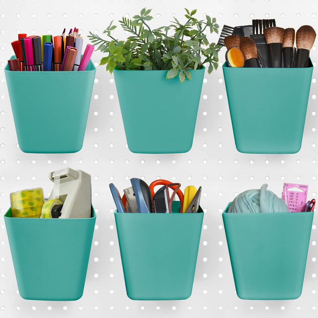 Large Pegboard Cups, 6Pack Peg Board Square Storage Bins With Hooks (Green) by G.CORE