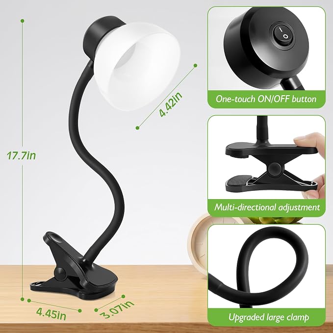 Desk Lamps for Home Office,Small LED Reading Lamp,5000K Eye-Care Desk Light | Clip On Desks Lamps for College Dorm, Kids Desk, Bed Headboard, Flexible Gooseneck, Compact Small Table Lamp - Image 6