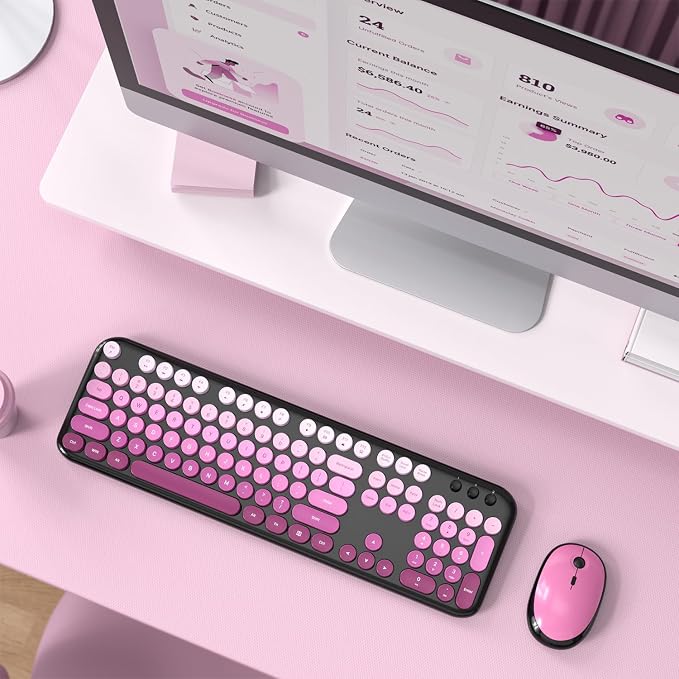 MOFII Wireless Keyboard and Mouse Combo,2.4G Typewriter Keyboard Quiet Mice | Retro Full Size Computer Keyboards, Cute Mouse, USB Dongle Plug and Play, for PC,Laptop,Desktop,Windows (Black Pink Gradient) - Image 7
