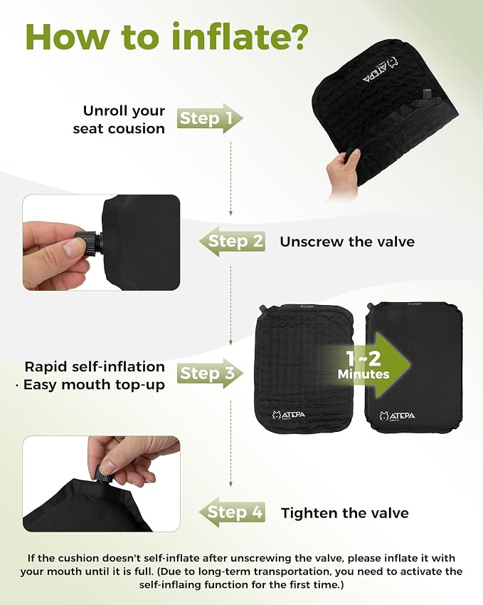 ATEPA Inflatable Seat Cushion | 2" & 2.5" Foam Core Seat Pad, Self Inflating, Compact, Stadium, Airplane, Travel, Camping, Hiking, Sports events - Image 6