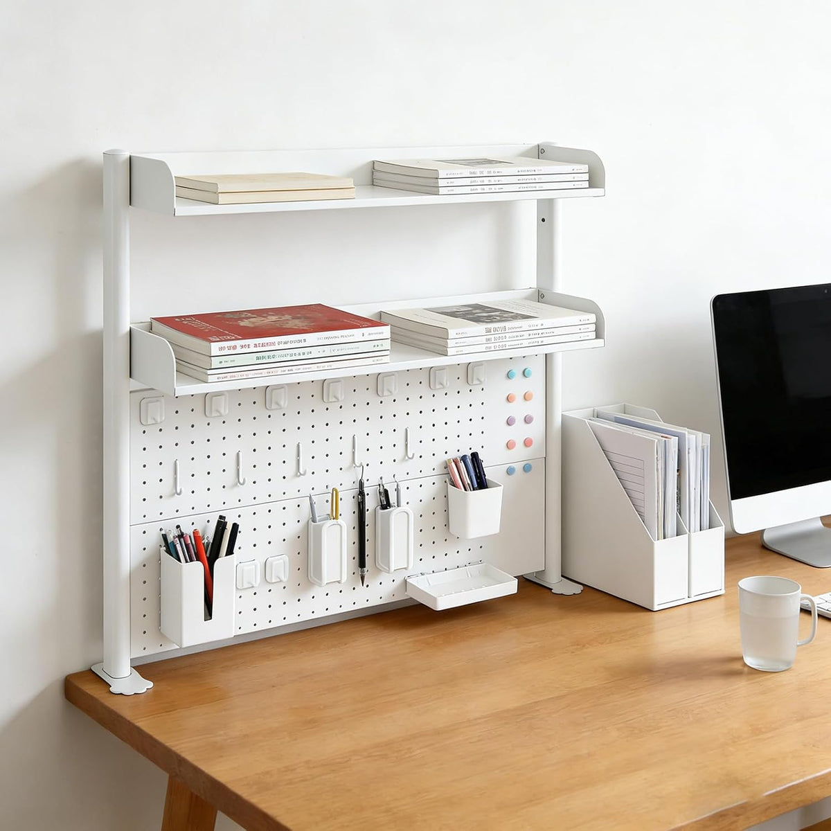 Clamp-On Desk Hutch with Pegboard, 39.5 x37.5in 2-Tier Desktop Organizer Shelf, Carbon Steel Frame with 2 Shelves and Pegboard Storage, for Office, Dorm, Study - Image 5