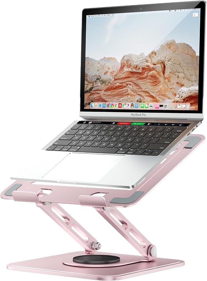 tounee Laptop Stand for Desk, Adjustable Computer Stand Holder with 360° Rotating Base, Ergonomic Laptop Riser Compatible with MacBook Pro Air, All Laptops 10-15.6"-Pink by tounee