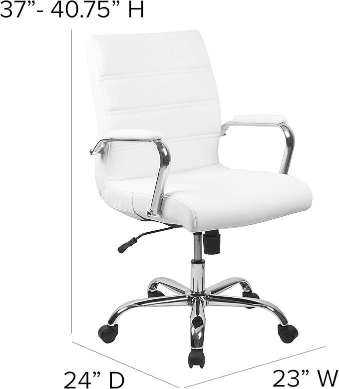 Flash Furniture Mid-Back White LeatherSoft Executive Swivel Office Chair with Chrome Base and Arms - Image 3