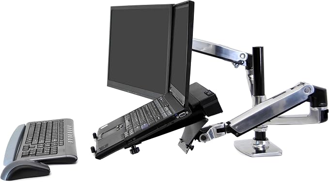 Ergotron – LX Vertical Stacking Dual Monitor Arm, VESA Desk Mount – for 2 Monitors Up to 24 Inches, 7 to 20 lbs Each – Polished Aluminum - Image 3