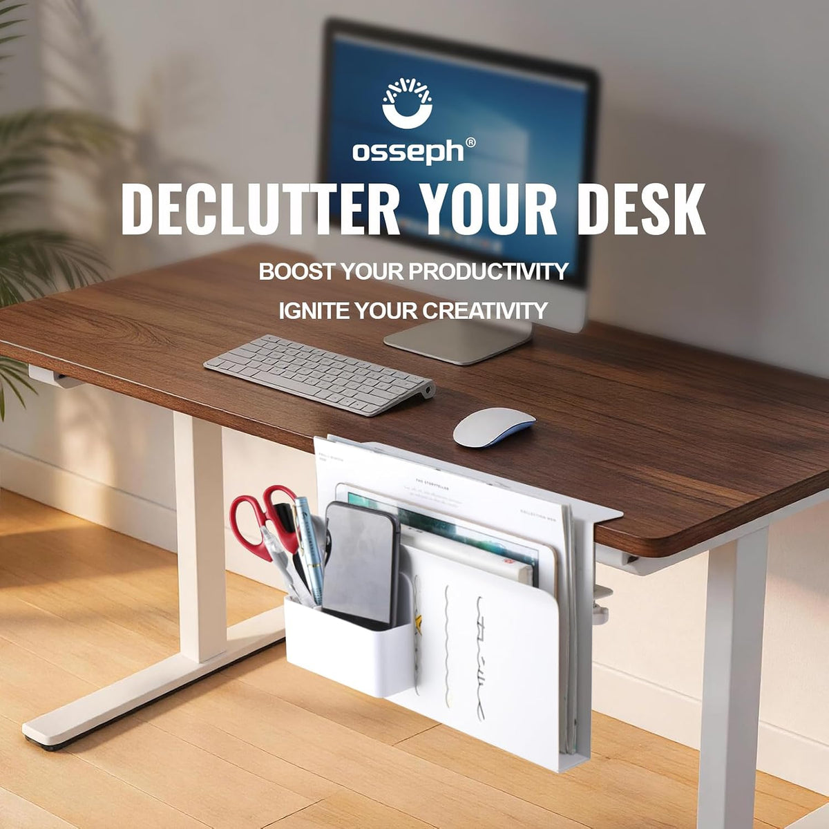 2 Tie Desk Side Storage, Under Desk Laptop Holder, White - Image 2