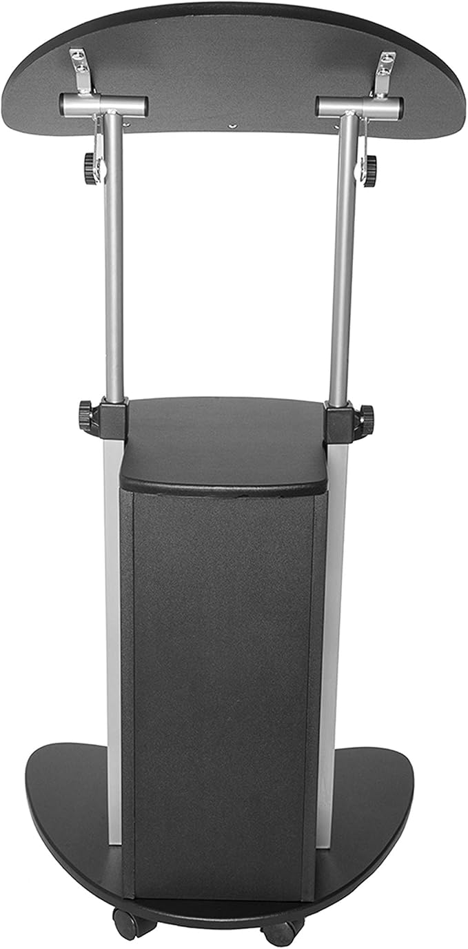 Techni Mobili Adjustable Height Rolling Laptop Cart with Storage, Black | Adjustable height rolling laptop cart with storage, open shelf, wheels, sit‑to‑stand ideal for podium office medical use - Image 7