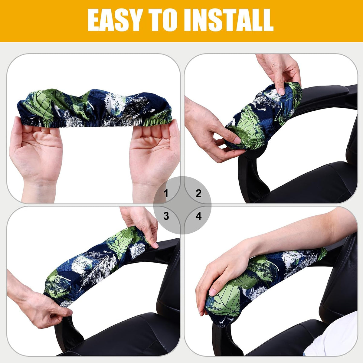 Smiry Stretch Printed Office Chair Armrest Covers, 2 Pcs, Deep Green - Image 4