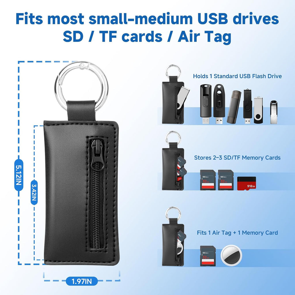 Microfiber USB Flash Drive Holder Case with Keychain, Black - Image 4