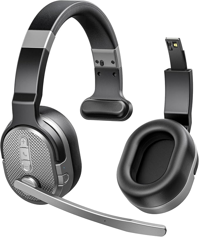 COSMUSIS Trucker Bluetooth Headset, Wireless Headset with Mic for Work | Trucker Headset with Noise Cancelling Headphones, Long Battery Life Bluetooth Headphones with Detachable Earpad for Driving by COSMUSIS