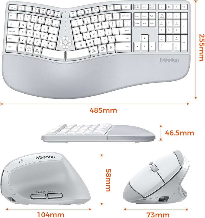 MEETION Ergonomic Keyboard and Mouse Combo, Split Wireless Design, Gray | 2.4G split keyboard with cushioned palm rest and vertical mouse, full-size natural typing design, for Windows and Mac - Image 5