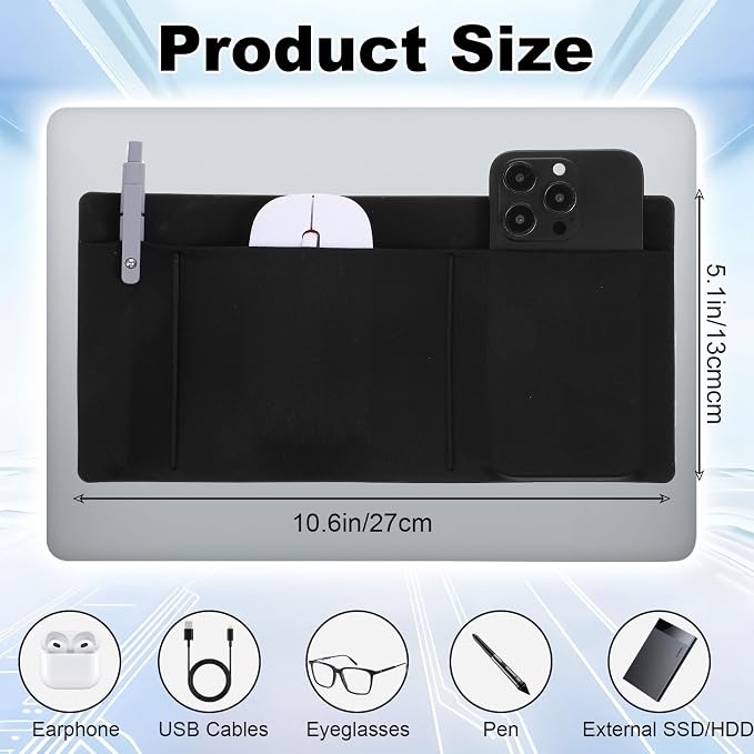 3-Pocket Organizer Mouse Holder for Laptop Stick on External Hard Drive SSD Holder Sleeve Computer Accessories Stick on Pouch Organizer Adhesive Pocket Storage Sleeve for Mouse HDD SSD Cables - Image 2