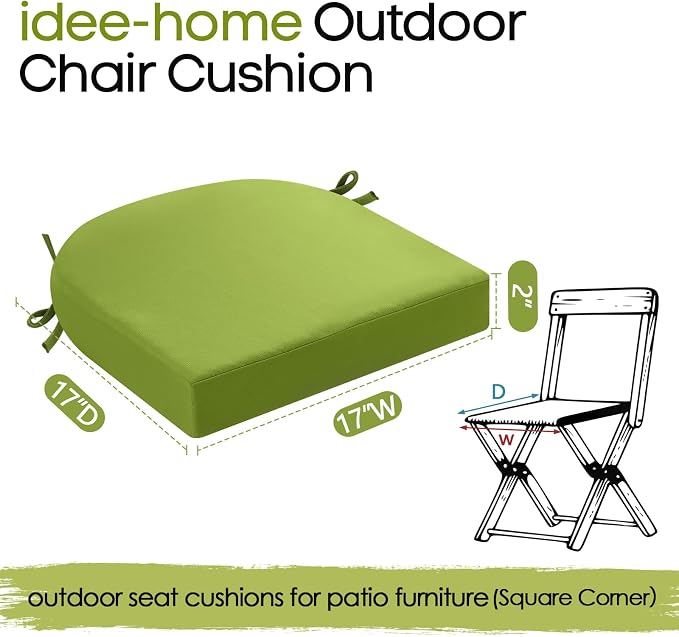 idee-home Outdoor Chair Cushions Set of 2, 17 x 17 Outdoor Seat Cushions | Patio Chair Cushions for Outdoor Furniture Waterproof with Ties, Outdoor Seat Cushion, Patio Chair Pads Dining Chair - Image 8