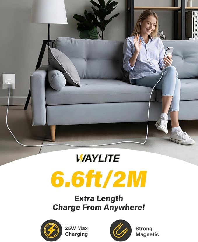 25W Magnetic Wireless Charger, 6FT Fast Charging Pad Wireless Charge for iPhone 17 16 /AirPods3/2/Pro/for Galaxy S26 Ultra/Pixel 10 Series, Portable Charger for Desk& Travel(1Pack,White) - Image 4