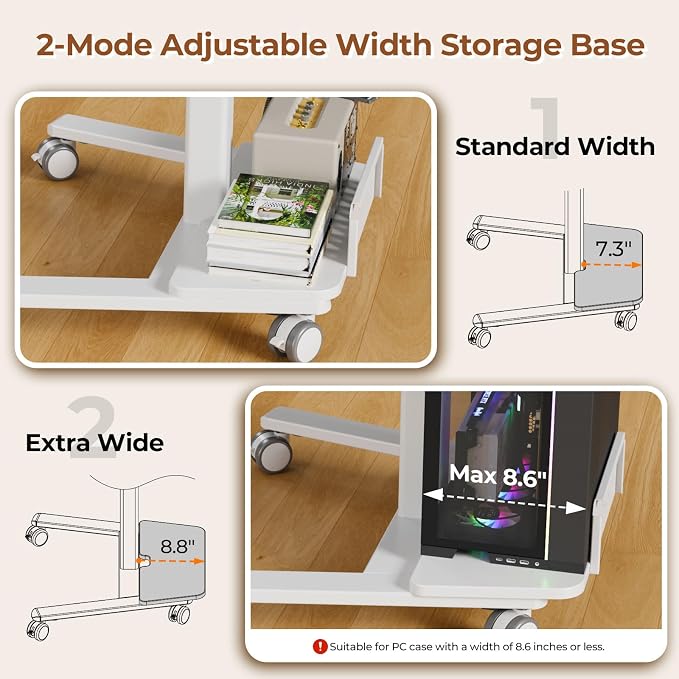 Mobile Standing Desk with Storage Shelf & 60° Tiltable Top | 28" Height Adjustable Rolling Laptop Desk on Wheels, Portable Computer Workstation for Working, Drawing, Crafting, White - Image 8