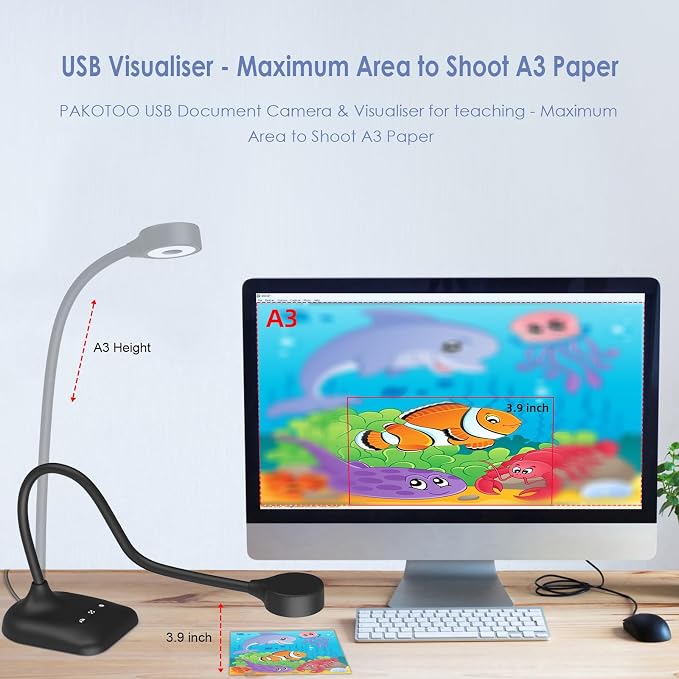 USB Document Camera for Teachers, Webcam/Doc Camera for Classroom with A3 Format, 3-Level LED Lights, Image Invert, Fold, Dual mic for Mac OS, Windows, Zoom, OBS Work with Distance Learning - Image 6