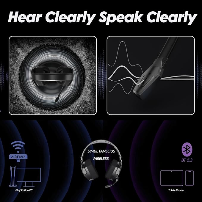 NUBWO Wireless Gaming Headset with Mic for Ps5 Ps4 PC, Zero Interference, 100-Hour Battery All-Day Play, 23ms Sync​ for Fortnite & Call of Duty/FPS Gamers, Triple Mode All Devices Compatible - Gray - Image 8