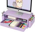 ECOLOVI Desk Organizer and Accessories, 2-Tier Computer Monitor Stand Rise with Storage Drawer & 2 Pen Holders, Laptop & Printer Stand for Desktop, Workspace Organizers for Office Supplies (Purple) by ECOLOVI