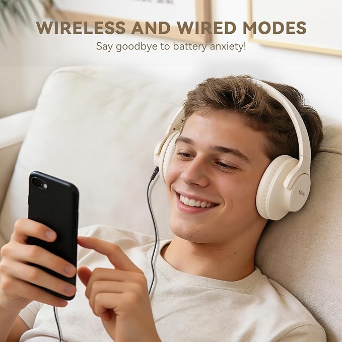 KVIDIO Bluetooth Headphones Wireless Over Ear Headsets 65H Playtime | Deep Bass, HiFi Stereo, Bluetooth 6.0, Microphone, Comfortable Fit, Foldable, Lightweight, Low Latency for Travel Home Office - Image 6