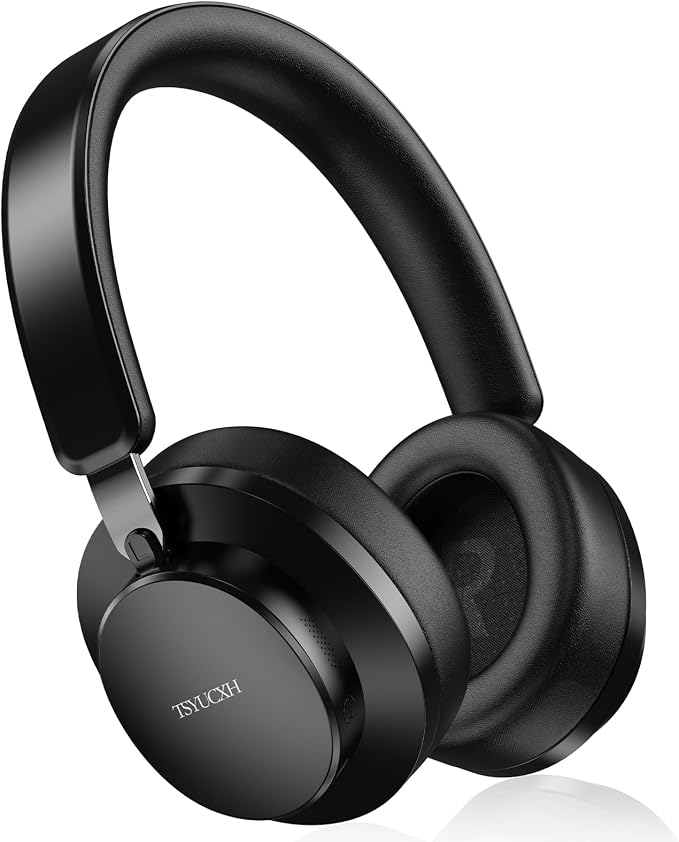 Over Ear Headphones Wireless Bluetooth, Noise Cancelling Headphones Bluetooth with Microphone, Cancelling Wireless Headphone Over Ear, 65h Playtime, Clear Calls, Comfort Fit For Travel (Black) by TSYUCXH