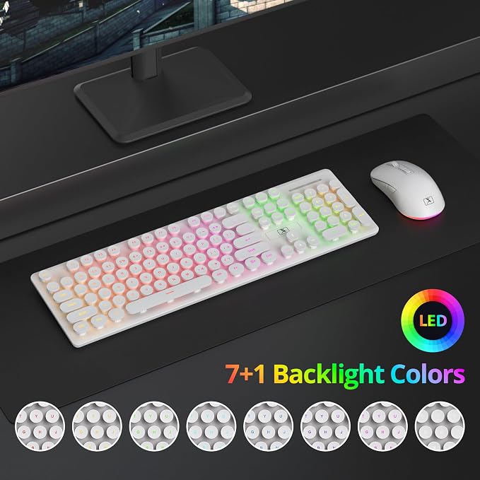 Backlit Wireless Keyboard and Mouse, 2.4GHz Light Up Typewriter Rechargeable Cordless Quiet Keyboard with USB Receiver for PC/Laptop (White) - Image 2