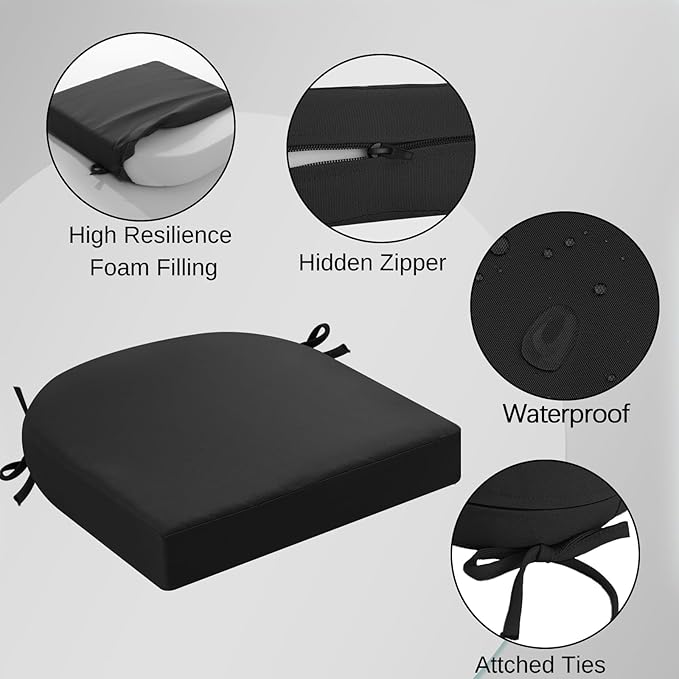 idee-home Outdoor Chair Cushions Set of 4, 17 x 17 Outdoor Seat Cushions | Patio Chair Cushions for Outdoor Furniture Waterproof with Ties, Outdoor Seat Cushion, Patio Chair Pads Dining Chair - Image 2