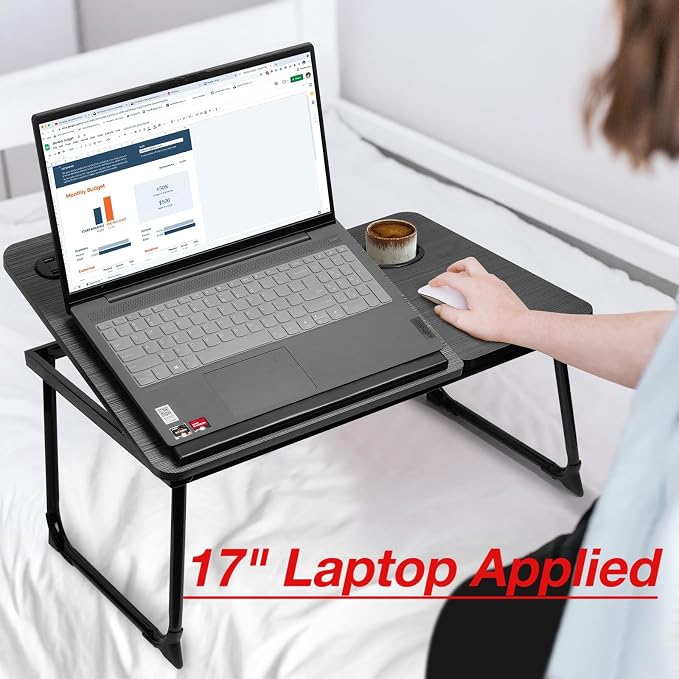 CloudTrip Plus XL Adjustable Laptop Desk with Light, USB Port, iPad Holder, Drawer Storage - Larger 23.6IN Adjustable Lap Desk for Bed, Home Office, Breakfast Tray, Fordable Legs Desk (Black) - Image 5