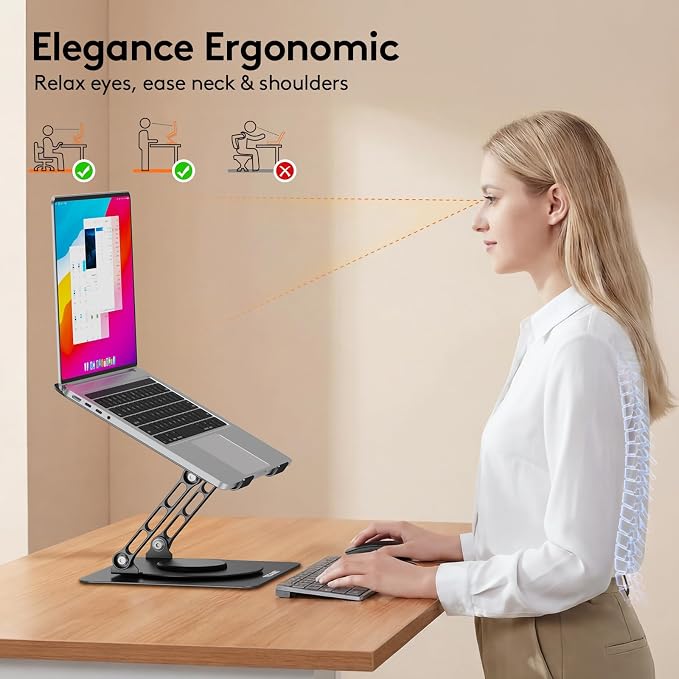 TECKNET Laptop Stand for Desk, 360° Rotating Laptop Stand for 10-17" Laptop | Ergonomic Foldable Height Adjustable Computer Riser for Office, Home, Remote Work Compatible with MacBook, HP Laptops, Black - Image 6