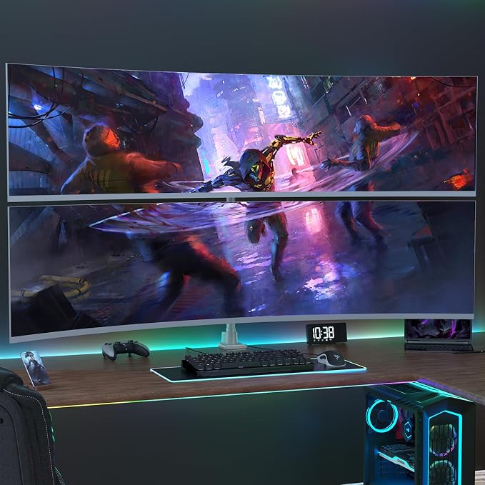 Dual Ultrawide Monitor Mount for 24-57'' Screens, Max Load 59.4 lbs per Arm | Vertically Stacked, Heavy Duty, Aluminum, Fully Adjustable, Topside Clamp/Grommet Mounting, VESA 75/100 mm, White - Image 9