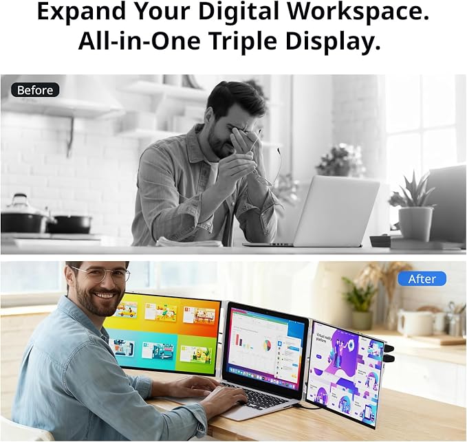 AYY Laptop Screen Extender, 14" FHD 1200P Portable Triple Monitor for 13"-17" Laptops, Aluminum Alloy Stand, Compatible with MacOS/Windows/Chrome - Image 4