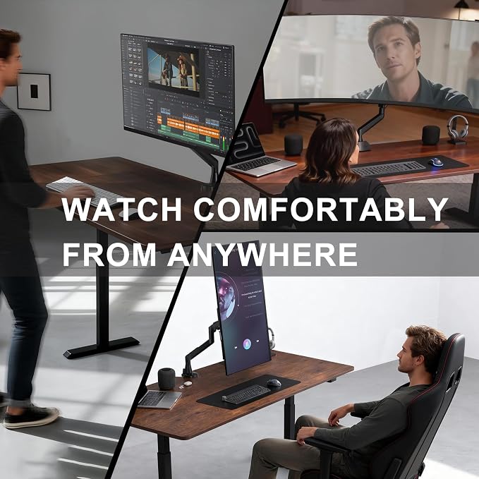 WALI Ultrawide Single Monitor Arm for 17-49 inch Curved Screen, up to 33lbs | Heavy Duty Monitor Desk Mount, Full Motion with Tilt, Swivel, Rotation, C-Clamp/Grommet Base, VESA 75/100mm (GSM001XLN),Black - Image 3