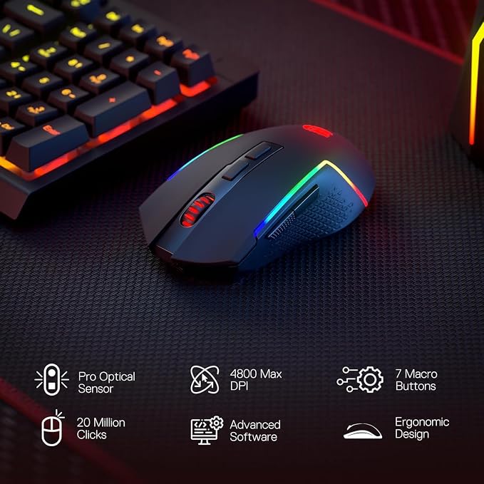 Redragon Wireless K526 PRO Membrane Keyboard & M693 PRO Gaming Mouse Combo | LED Info Display & Knob, 0-Delay Tri-Mode Both Devices, Adjustable DPI Up to 4800, Shared Dongle for Cordless Desktop - Image 3