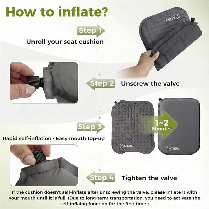 ATEPA Inflatable Seat Cushion | 2" & 2.5" Foam Core Seat Pad, Self Inflating, Compact, Stadium, Airplane, Travel, Camping, Hiking, Sports events - Image 3