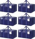6 Pack Extra Heavy Duty Large Moving Bags with Strong Zipper, Dark Blue | Comfortable Handles, Sturdy & Durable Clothes Storage Bags Totes Bins, Blue Packing Moving Boxes for College Supplies by Fygrip