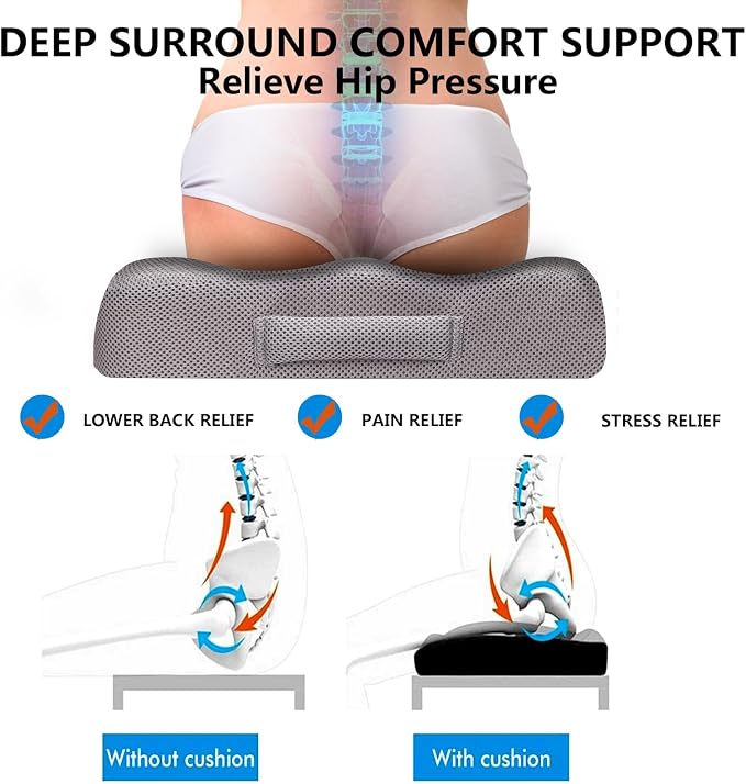 YOUFI Extra Thick Large Seat Cushion, Gel Memory Foam Cushion with Carry Handle Non Slip Bottom, Pain Relief Coccyx Cushion for Wheelchair Office Chair (Gray, 19" x 17.5" x 4") - Image 6