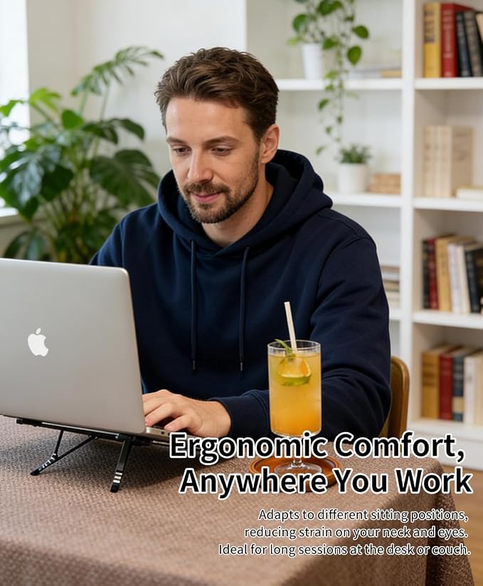 miley Laptop Stand for Desk, 8-Level Adjustable, Magnetic Phone Mount Gray | For 13–17 in laptops. Aluminum build, anti-slip support and fold-flat portability. Includes a magnetic ring and carry bag. - Image 7