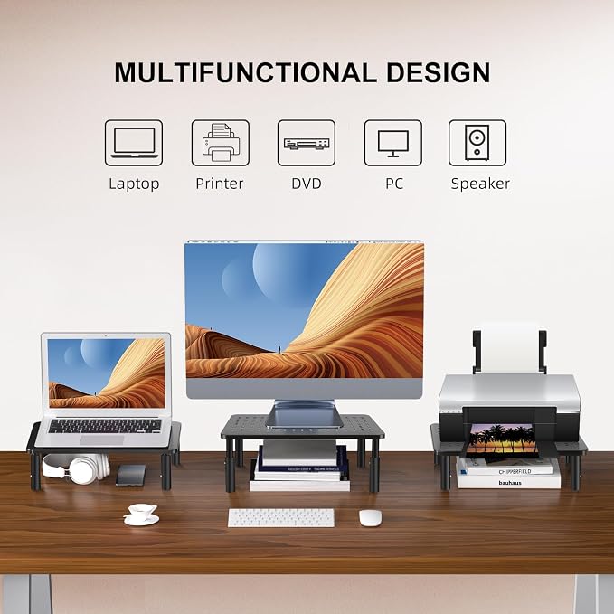 Monitor Stand Riser, Metal Computer Stand, 3 Height Adjustable Screen Riser with Mesh Platform for PS4, Laptop, Printer, Notebook and All Flat Screen, Holds Up to 20KG | 3 Height Adjustable Desk Riser for PS4, Laptop, Printer, Notebook and All Flat Screen - Image 5