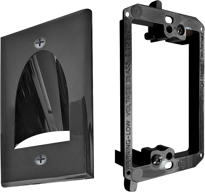 1 Pack Wall Plate Cable Pass Through with Bracket - In Wall Cable Management Kit - Recessed Cable Wall Plate Pair with Single Gang Low Voltage Mounting Bracket - Decorator Cover for Low Voltage Cables by BestMounts