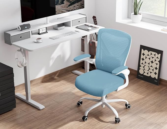 Office Chair: Mesh Ergonomic Desk Chair with 3D Lumbar & Swivel | 330LBS Computer Chair-Executive Task Work Chairs with Flip-up Arms Home Office Desk Chairs Gaming Chair for Long Hours(Blue) - Image 8
