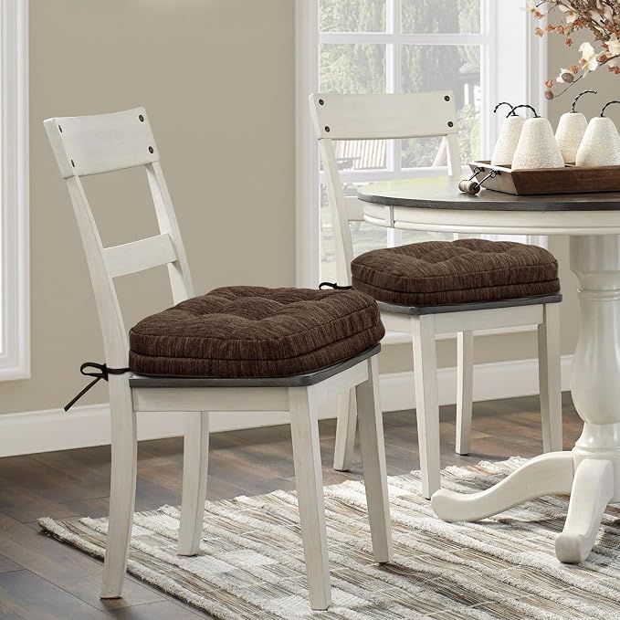 Shinnwa Dining Chair Cushions Set of 2, Dual-Layer Memory Foam Kitchen Chair Cushions, Patented Design Seat Pads with Ties, 16.5 x 16.5 x 3.5in, 2 Pack, Dark Brown - Image 7